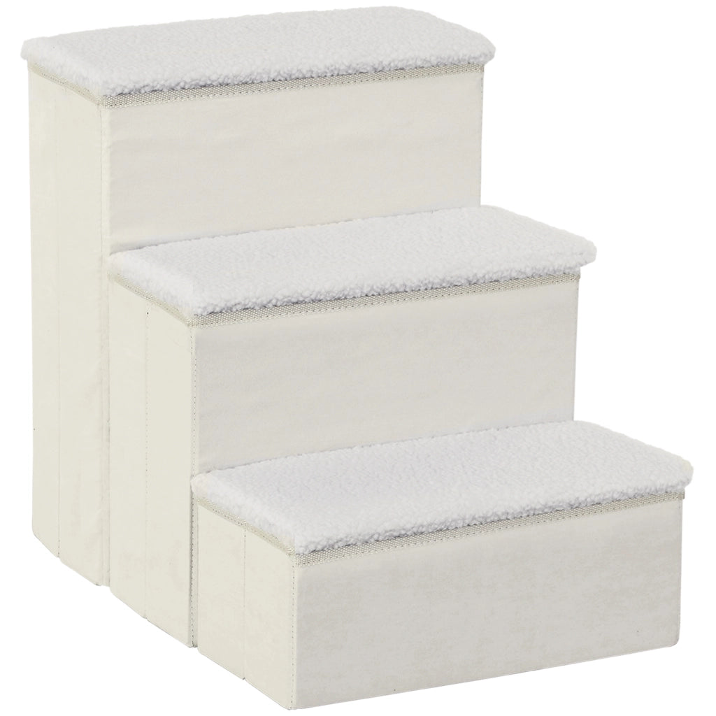Scaffale pieghevole con 3 gradini e vano contenitore per cani e gatti in MDF bianco per divano 40 × 54 × 48 cm