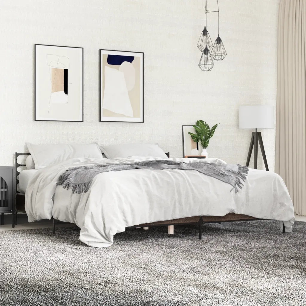 Letto matrimoniale | Letto per adulti | Giroletto Rovere Marrone 200x200cm in Legno Multistrato Metallo