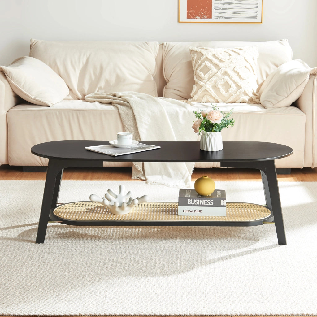 Tavolino Centrale da Salotto Taivalkoski Ovale - Nero / Beige [en.casa]