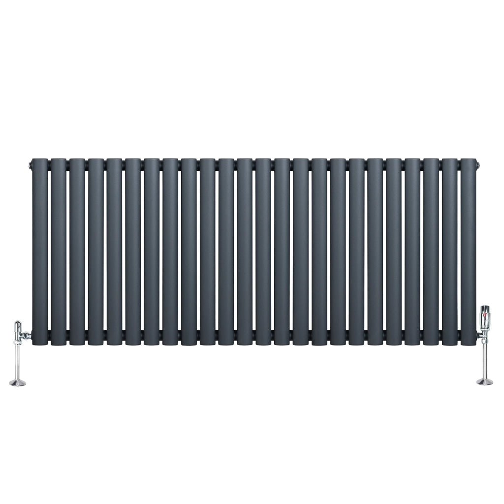Radiatore Orizzontale Ovale 600x1440mm Grigio Antracite con Valvole TRV