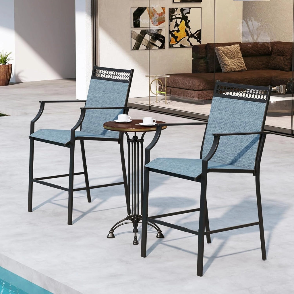 Set di 2 sedie da giardino, da balcone con braccioli e poggiapiedi, per giardino, piscina, balcone e terrazze, portata fino a 180 kg (blu)