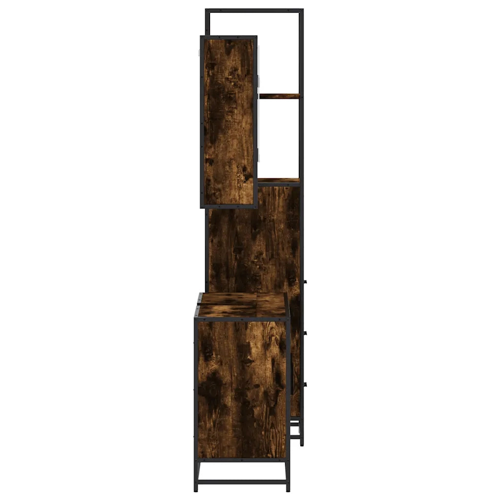 Set Mobili da Bagno 3 pz Rovere Fumo in Legno Multistrato