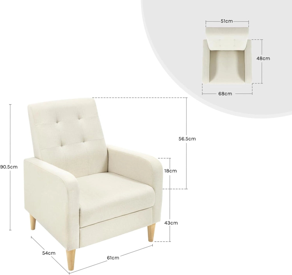 Poltrona da Salotto, Poltrona Relax con Schienale Alto, Sedia di Relax con Pieno Legno Massello Piedi, Seduta Imbottita, Rivestimento in Lino, per Salotto, Ufficio, Beige, SKS41be