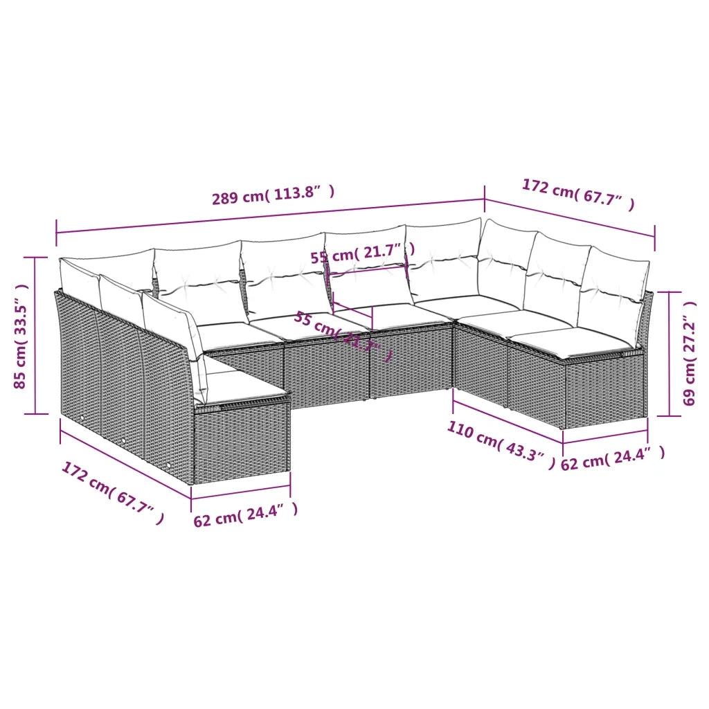 Set Divano da Giardino 9pz con Cuscini Grigio Chiaro Polyrattan 3249911