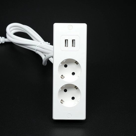 Scatola di alimentazione per il tavolo da lavoro con 2 prese, 2 porte USB e 1,5 metro di cavo - adatto per tavoli da lavoro e tavoli per riunioni (bianco).