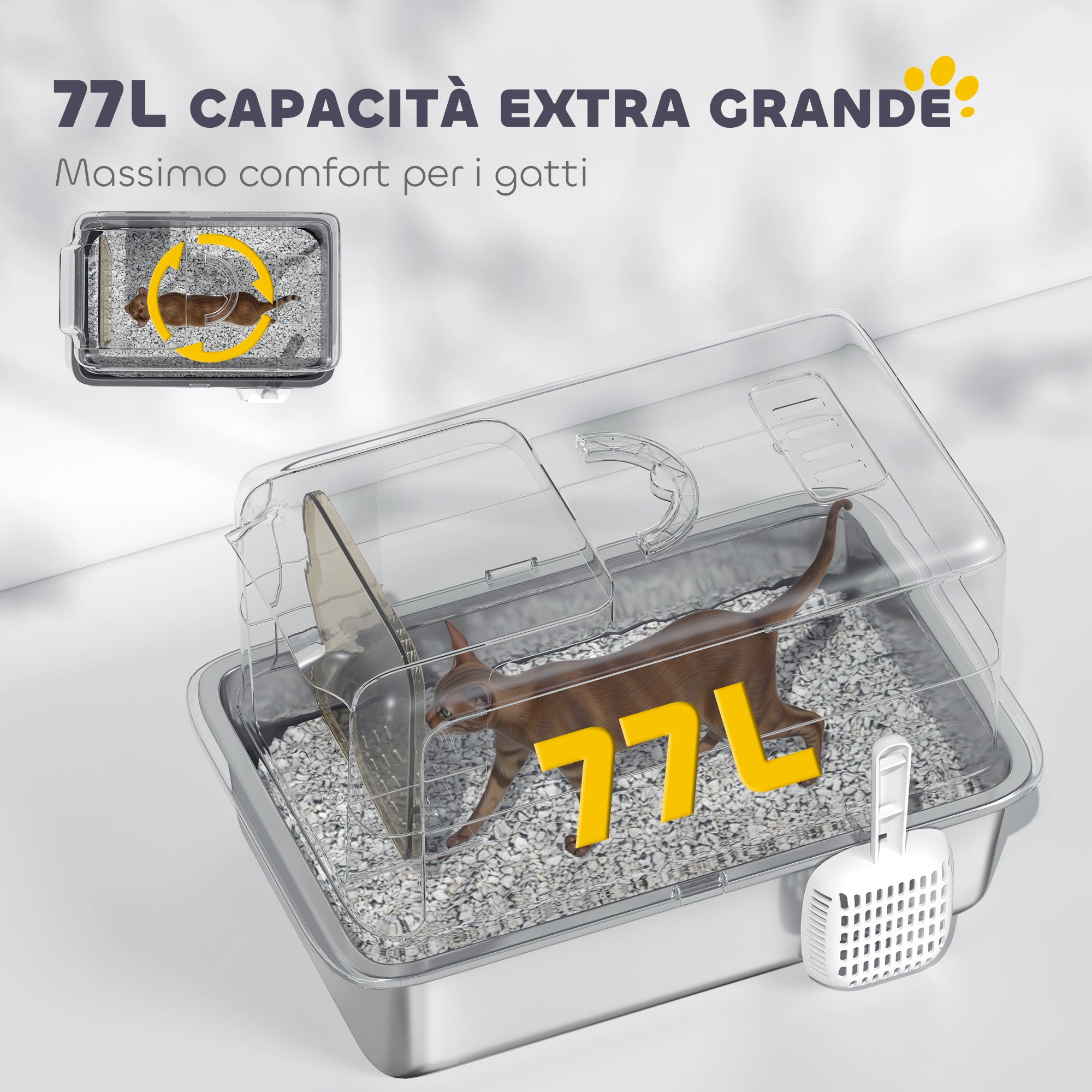 Lettiera per Gatti Chiusa 40,5x60,5x41,5 cm con Vassoio in Acciaio in PP Bianco e Argento