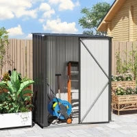 Casetta da Giardino Porta Utensili in Lamiera Acciaio con Serratura, 161.5x94.5x196cm, Nero