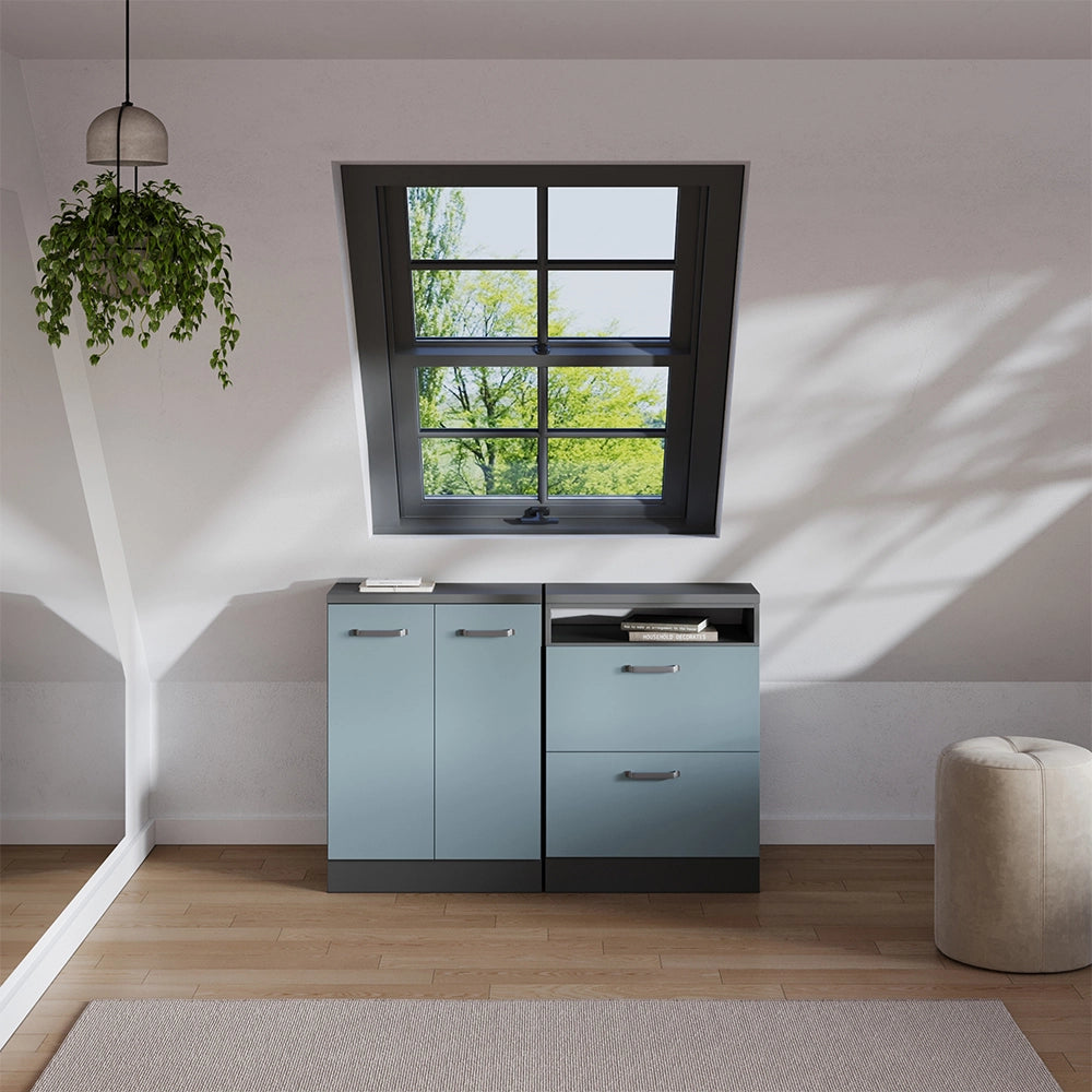 Set di mobili sottotetto Rion Grigio-blu/Antracite 120 cm Set di 2 carcasse armadio profondità 60 cm Vicco