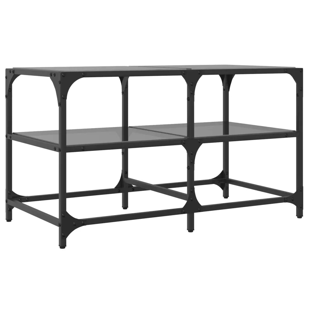 Tavolino da salotto | Tavolino da caff¨¨ | Tavolino da Soggiorno con Piano in Vetro Nero 78,5x40x45 cm Acciaio