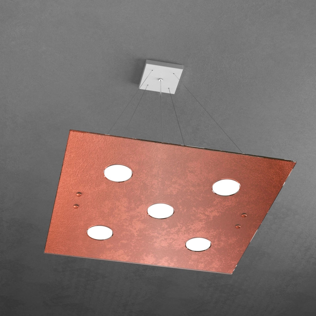 PATH SOSPENSIONE 5+2 LUCI BIEMISSIONE FOGLIA RAME 1141-S5+2-FR