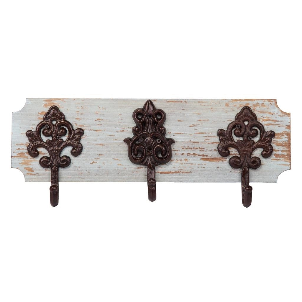 Appendiabiti da parete in legno e metallo 3 ganci blu 40x13x10h