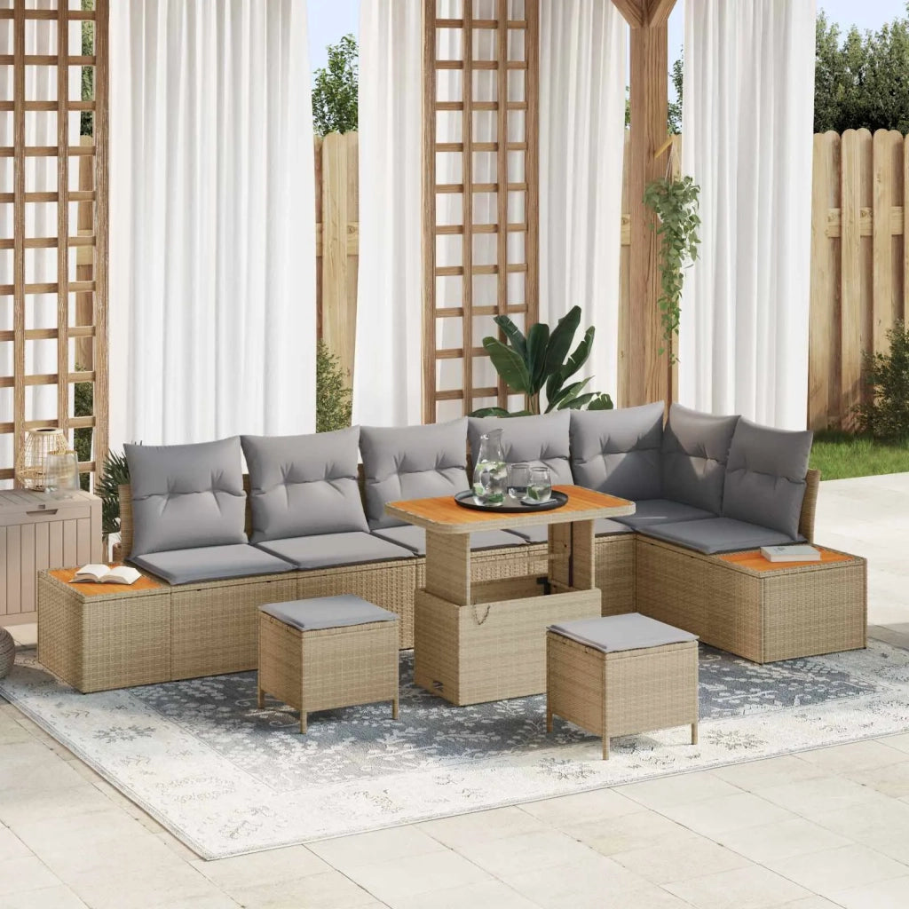 Set Divano da Giardino con cuscino 9 pcs Beige e Grigio Chiaro 3363327