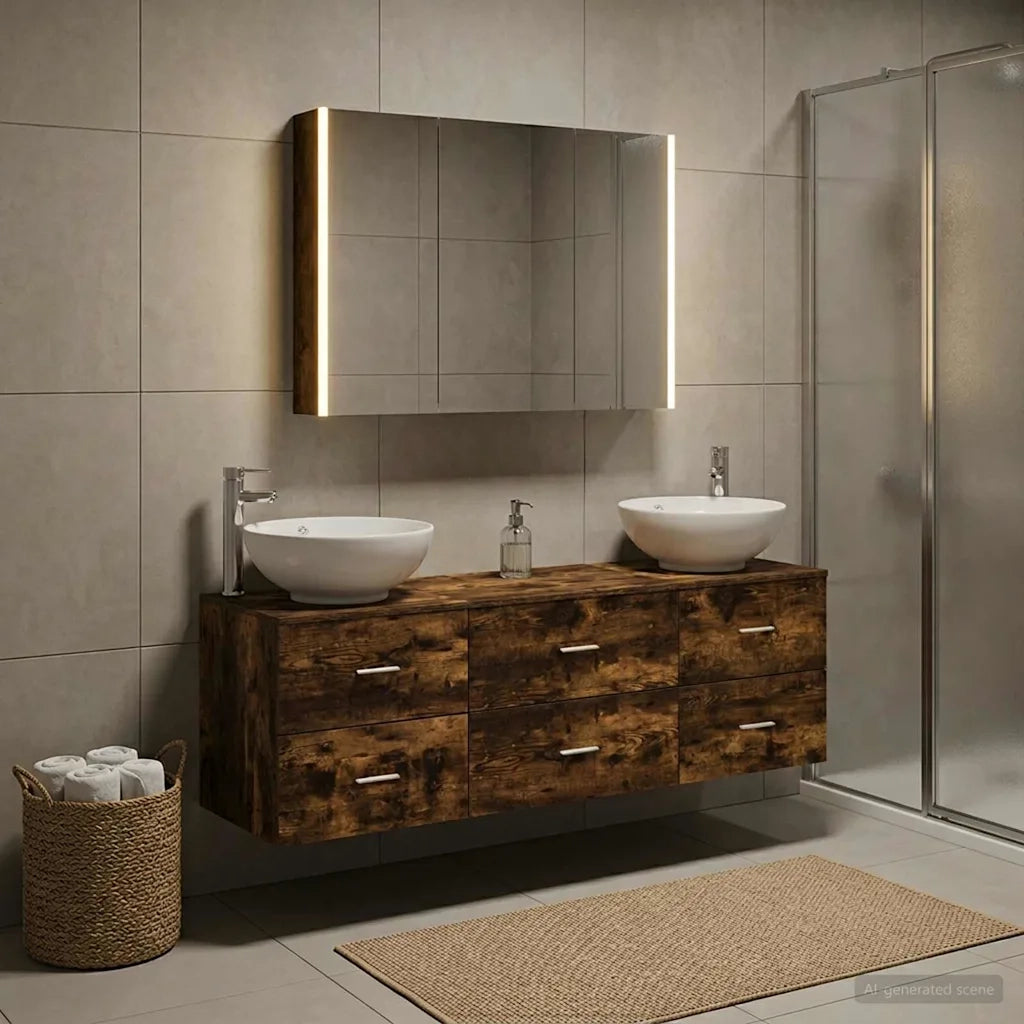 Set di mobili per il bagno 4 pcs Rovere Fumo 3406947