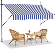Tenda da sole da balcone, larghezza 400 cm, senza foratura, con manovella, regolabile in altezza, protezione solare resistente alle intemperie, 400 x 120 cm, strisce blu