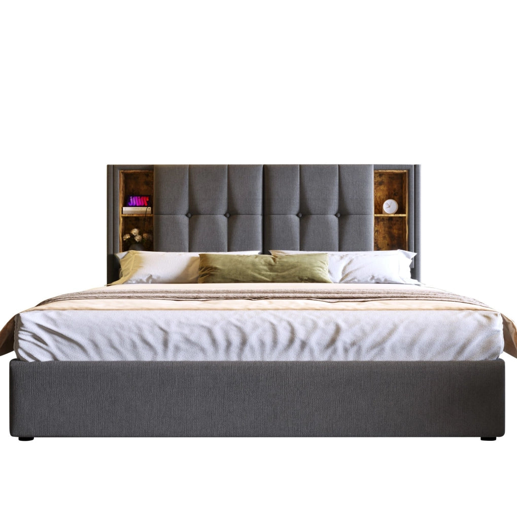 Letto matrimoniale con ricarica wireless, USB e ampio spazio contenitivo