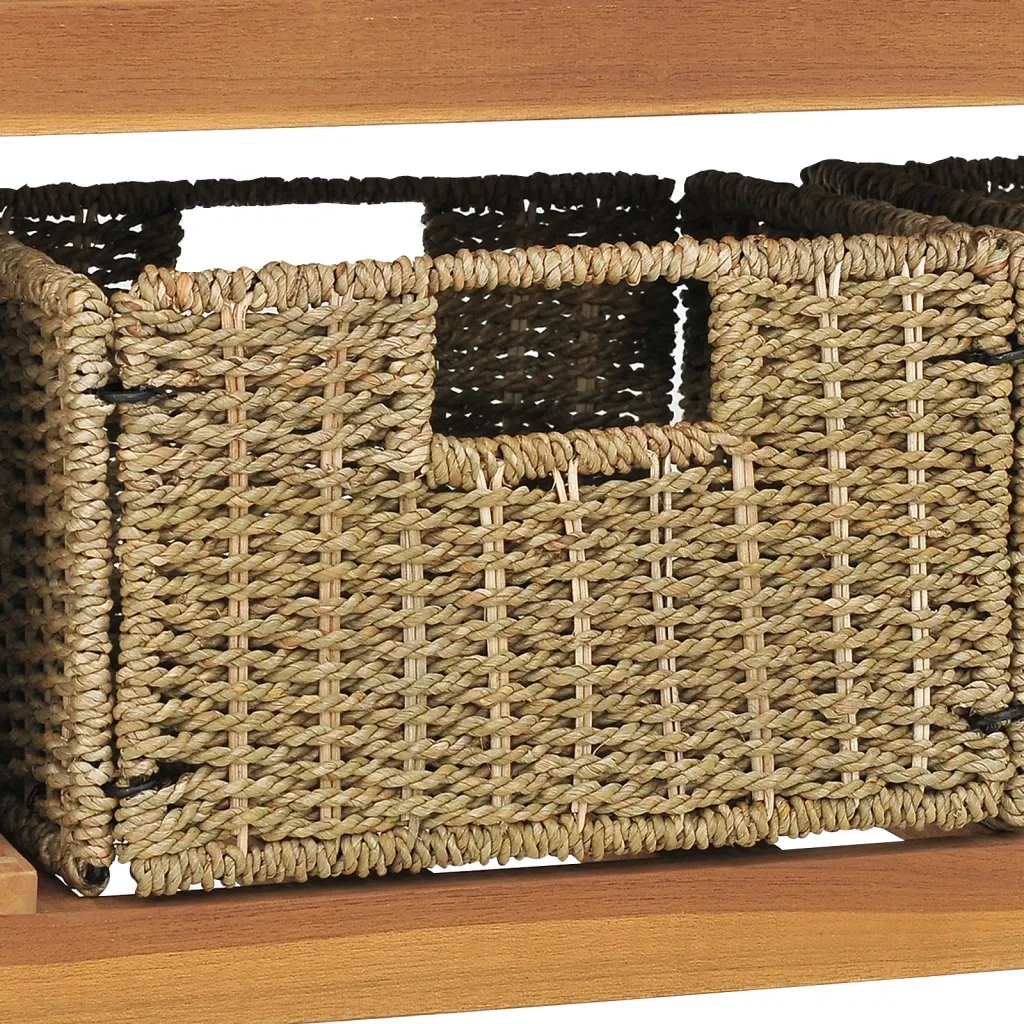Mobile da Bagno con Lavabi in Marmo Nero Legno Massello Teak