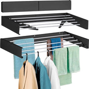 Wandgemonteerde opvouwbare droogrek, 101,6 cm di ampiezza, con 4,5 m e 5 stanghe in alluminio, punterello per fori, chiave a stella lunga, capacità 27,2 kg, bianco