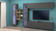 Parete attrezzata sospesa antracite mobile TV pensile 2 vetrine libreria legno Kary RT
