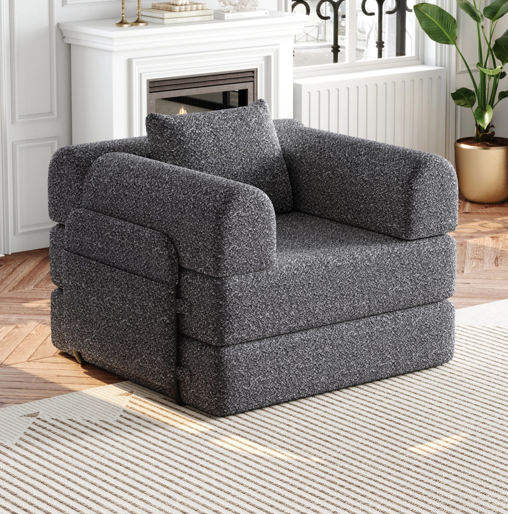 Divano letto singolo 103.0x32.0x32.0 cm con vano bracciolo; struttura in acciaio; chenille grigio