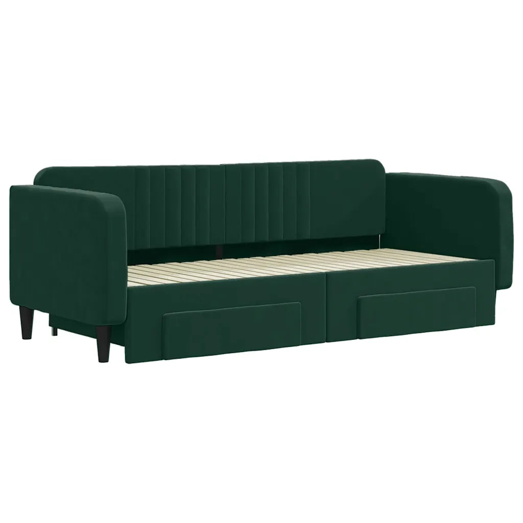 Divano Letto Estraibile Cassetti Verde Scuro 90x200cm Vellutocod mxl 130639
