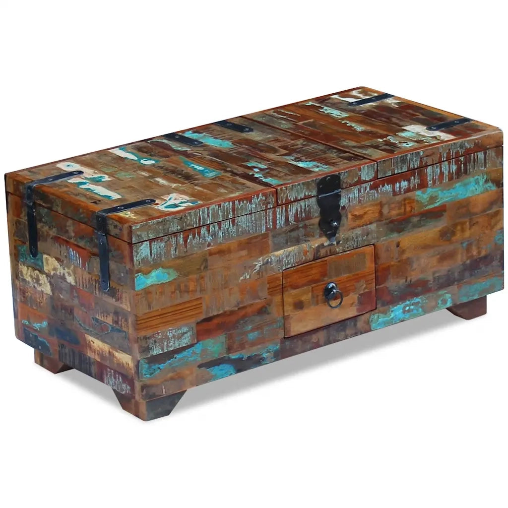 Tavolino da Caffè Baule Legno Massello di Recupero 80x40x35 cm 243320