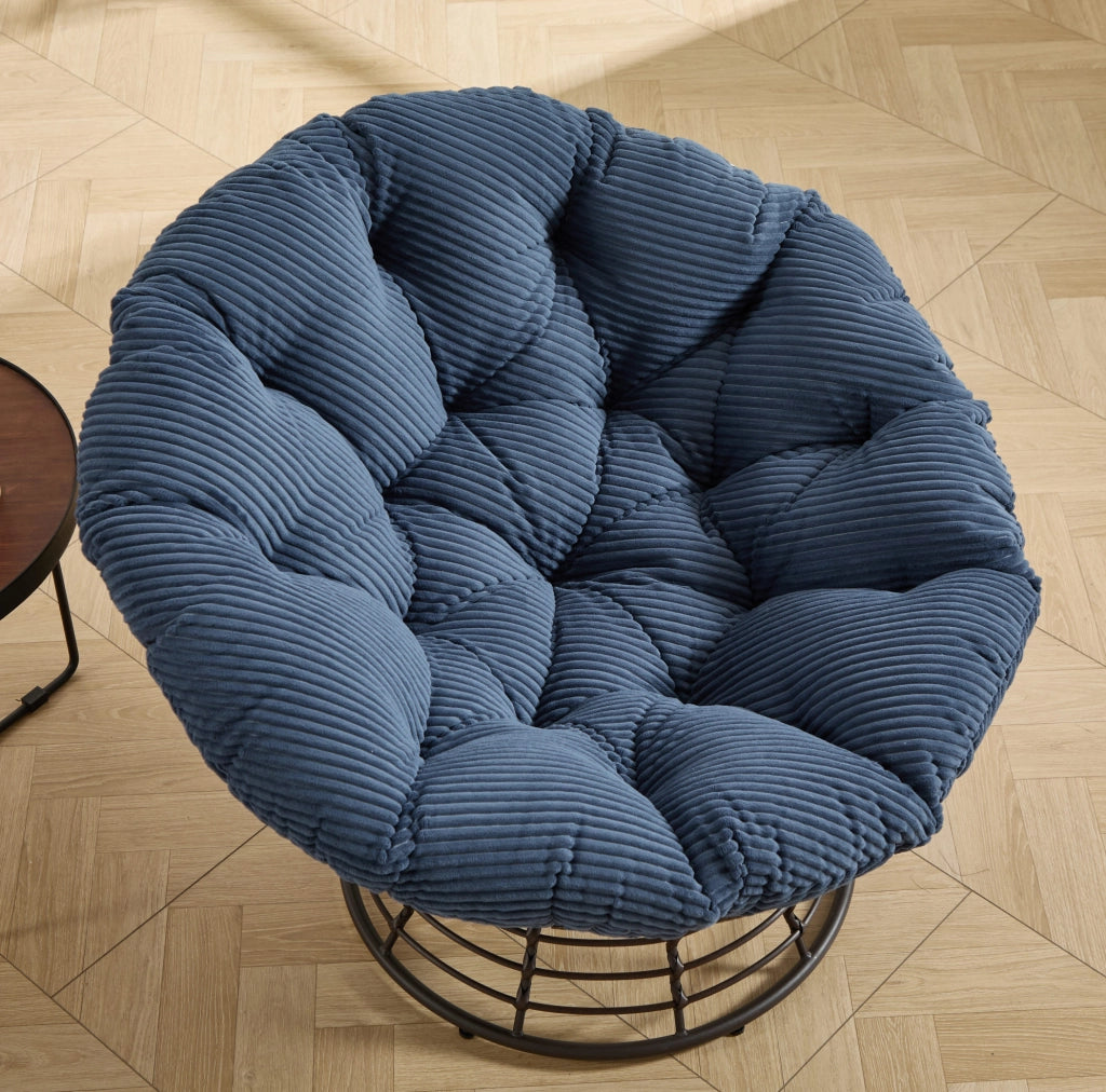 Poltrona papasan girevole 360° ergonomica in PE rattan e acciaio; blu navy; ? 92 x 67 cm