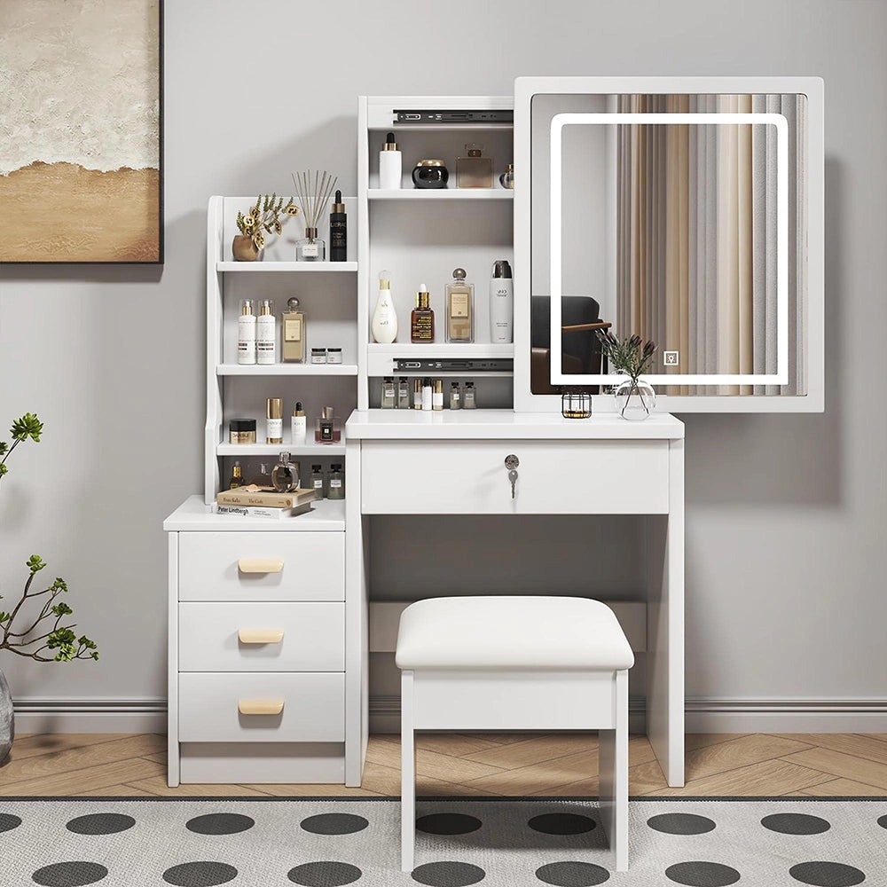 Toeletta elegante - Xylo - Specchio illuminato, 4 cassetti, L85xH130xP36 cm