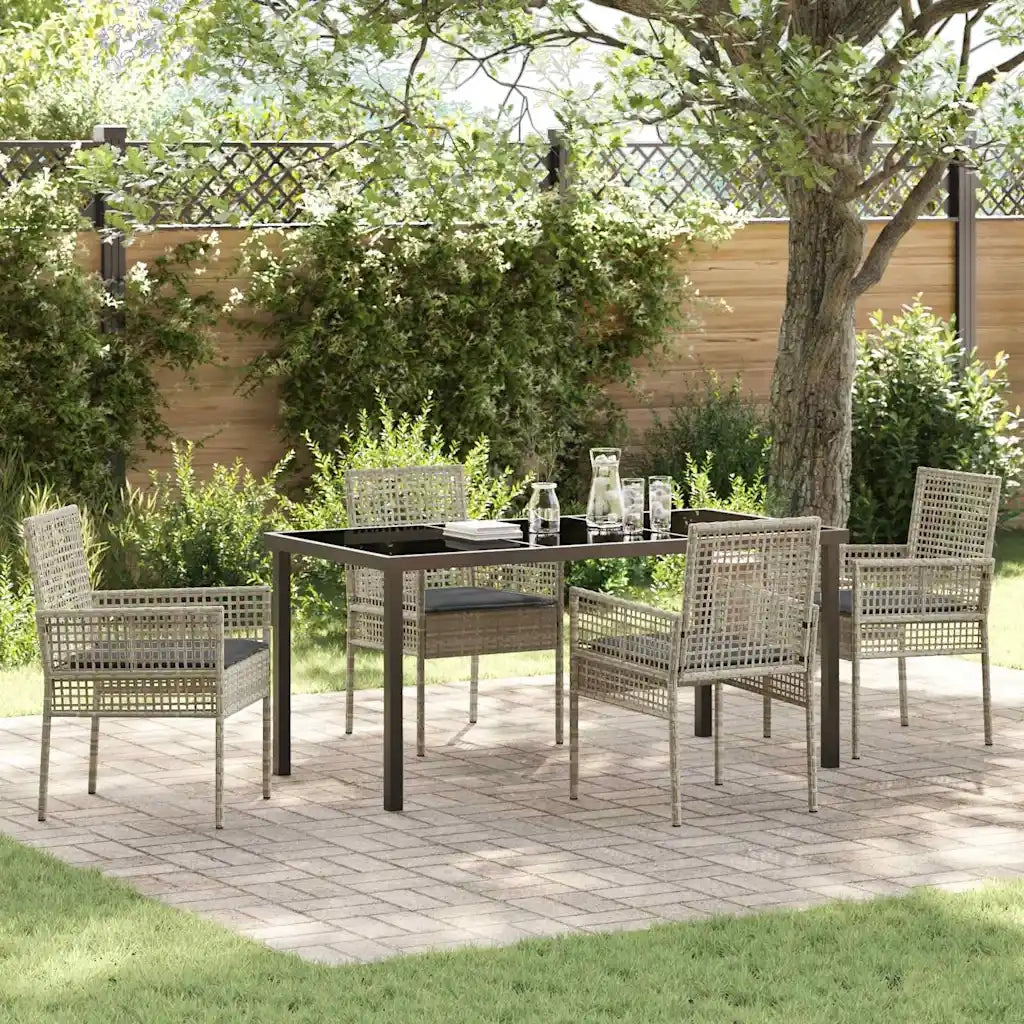 Set da Pranzo per Giardino 5 pcs Grigio chiaro polyrattan