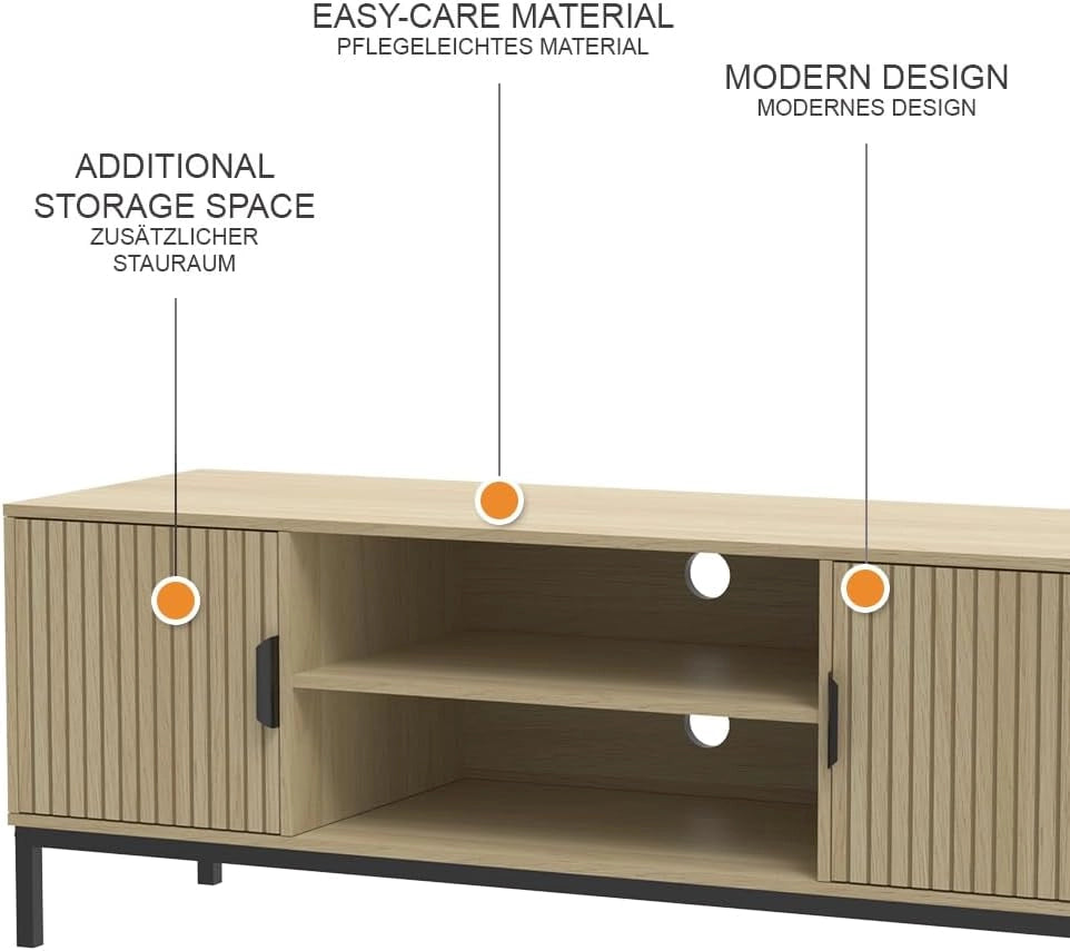 Lowboard Lennox, Rovere, 120 x 45 cm, adatto per riporre riviste e telecomandi