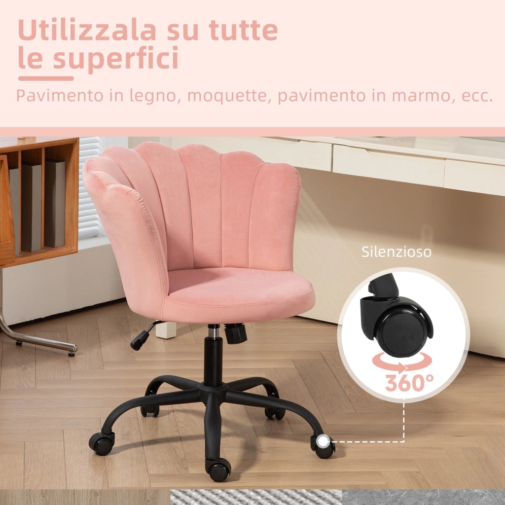 Sedia Poltrona Operativa da Ufficio con Schienale a Petalo in Velluto Rosa