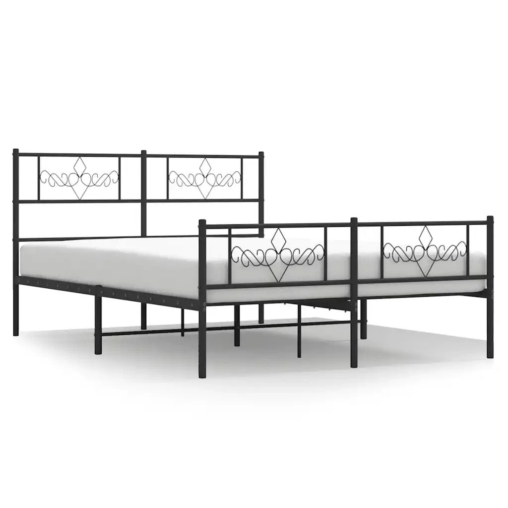 Giroletto con Testiera e Pediera-Struttura Letto Metallo Nero 135x190 cm 116932