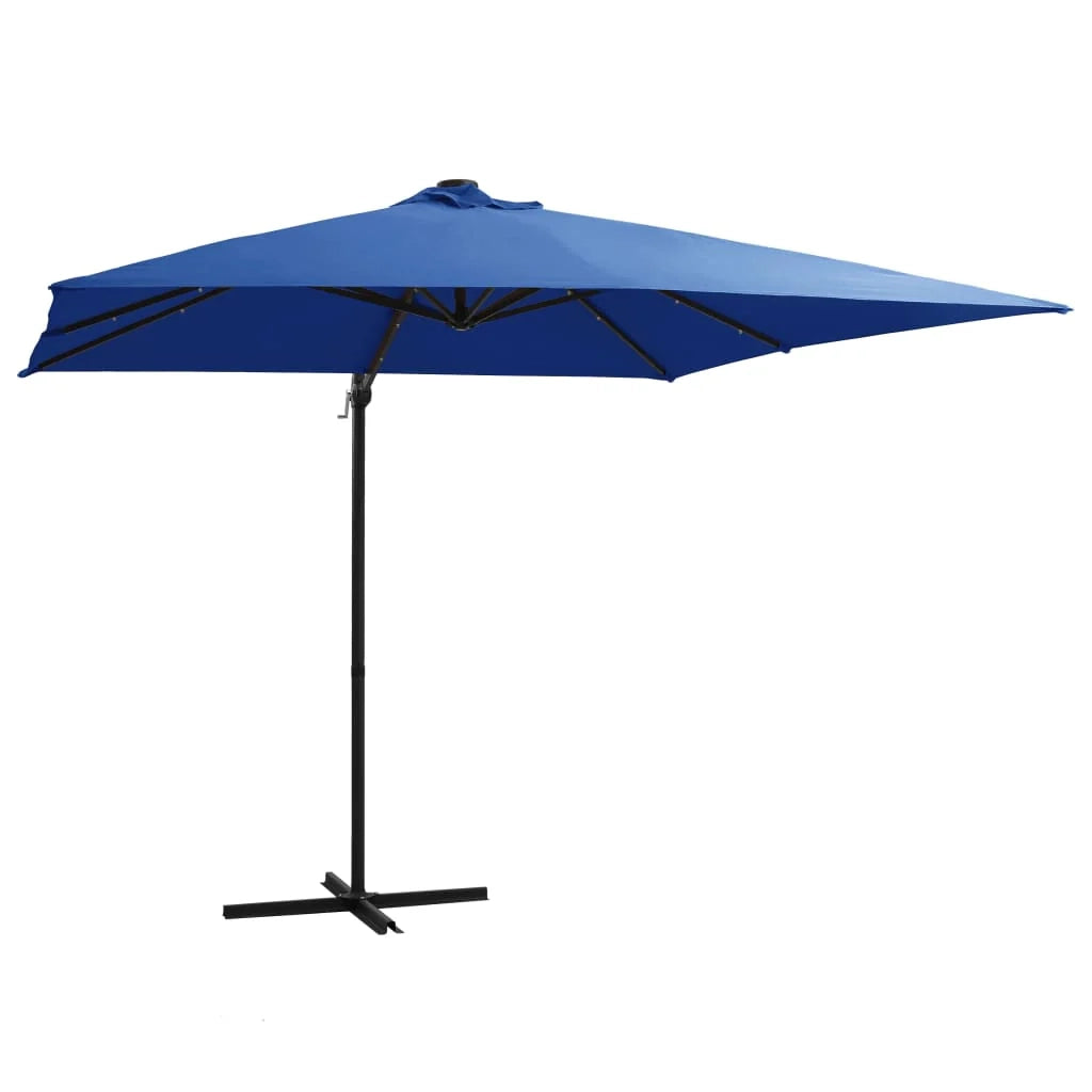 Ombrellone da giardino a sbalzo con illuminazione a LED e palo in acciaio 250 x 250 cm azzurro 02_0008446