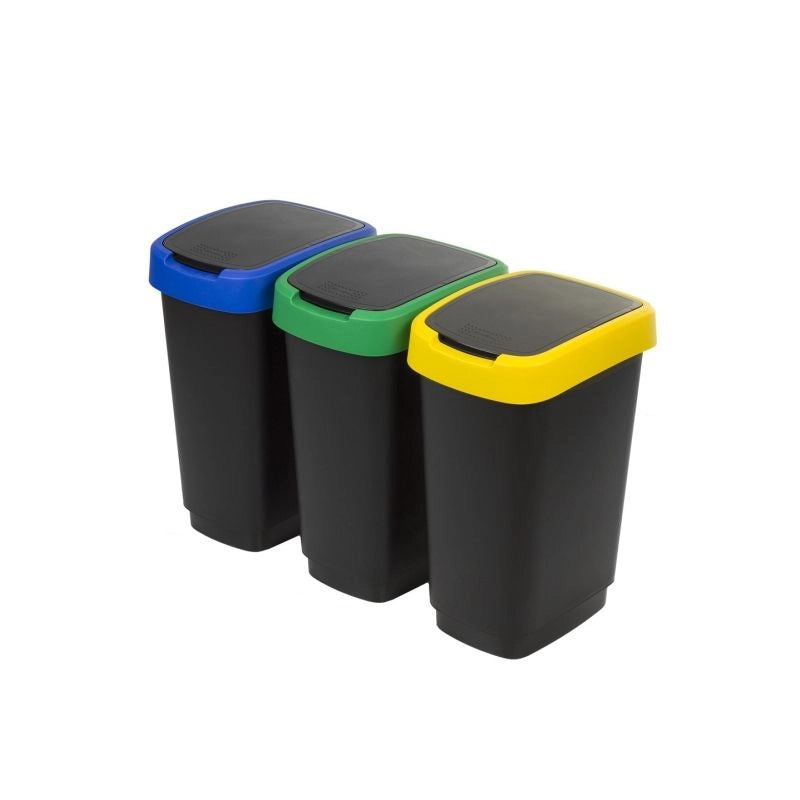 SET 3 PATTUMIERE CON COPERCHIO BASCULANTE 25LT TWIST