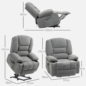 Poltrona relax elettrica alzapersone con funzione massaggio e riscaldamento, reclinabile, grigio scuro
