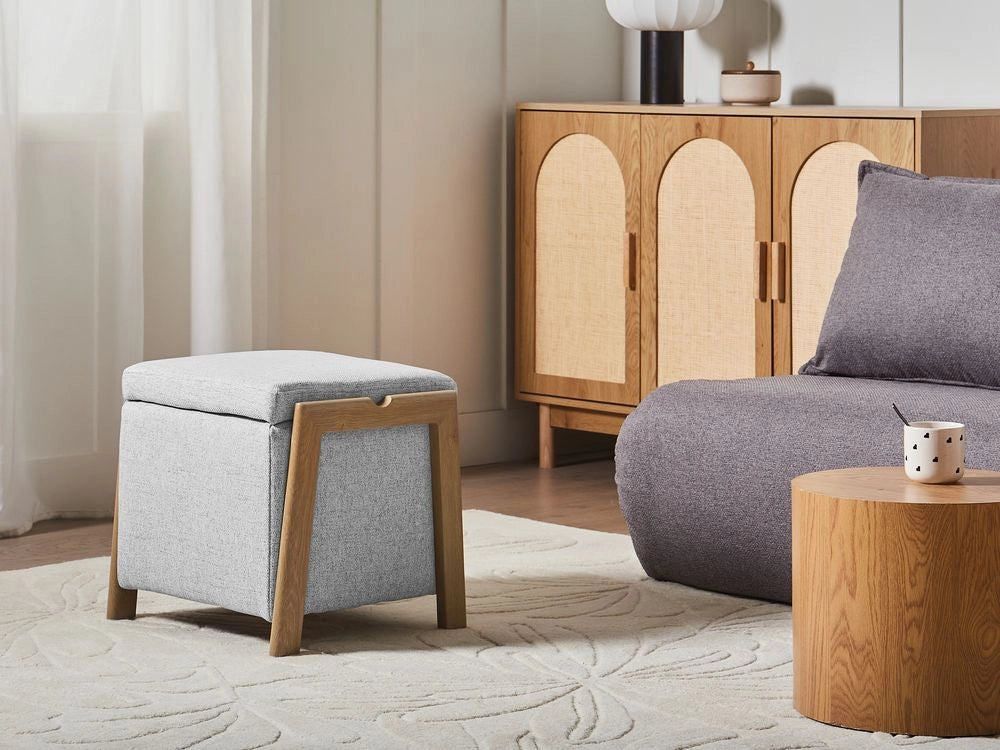 Pouf grigio rivestito in tessuto con contenitore Accessorio Soggiorno Camera da letto Glam Retrò