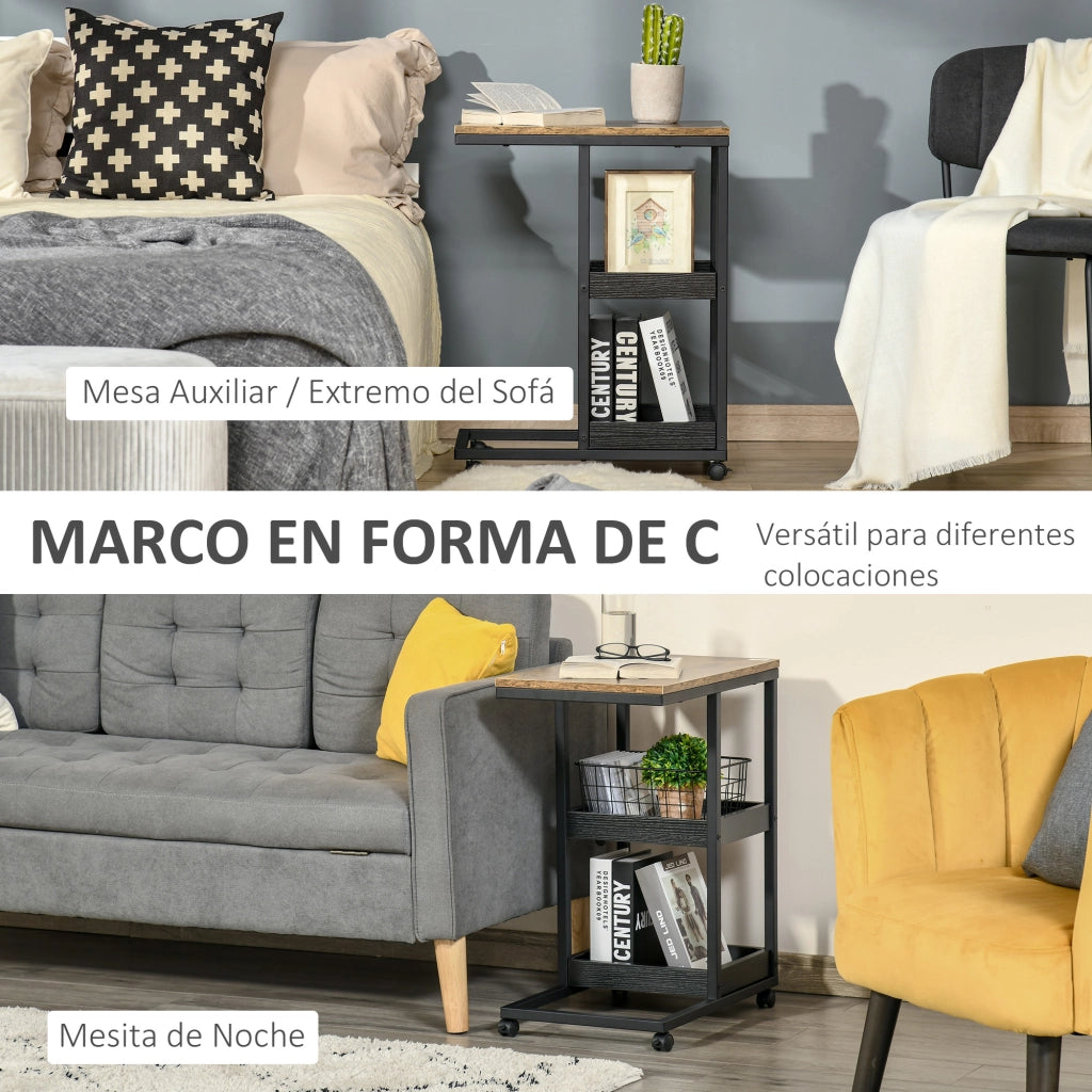 Tavolino da salotto con ruote e scaffali aperti ¨C zephmum ¨C marrone scuro 51x33x66cm