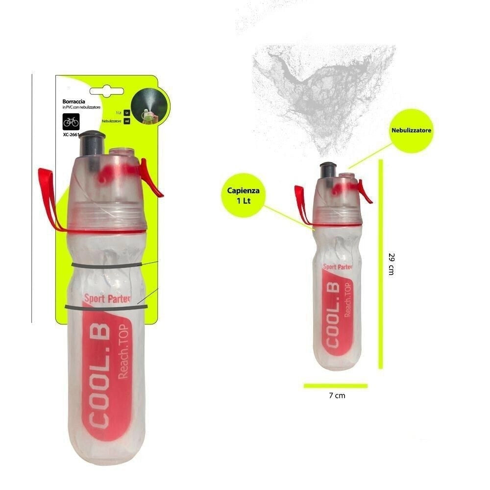 Trade Shop - Borraccia 1 Litro In Pvc Con Nebulizzatore Sport Per Bici Bicicletta Xc-2661 -