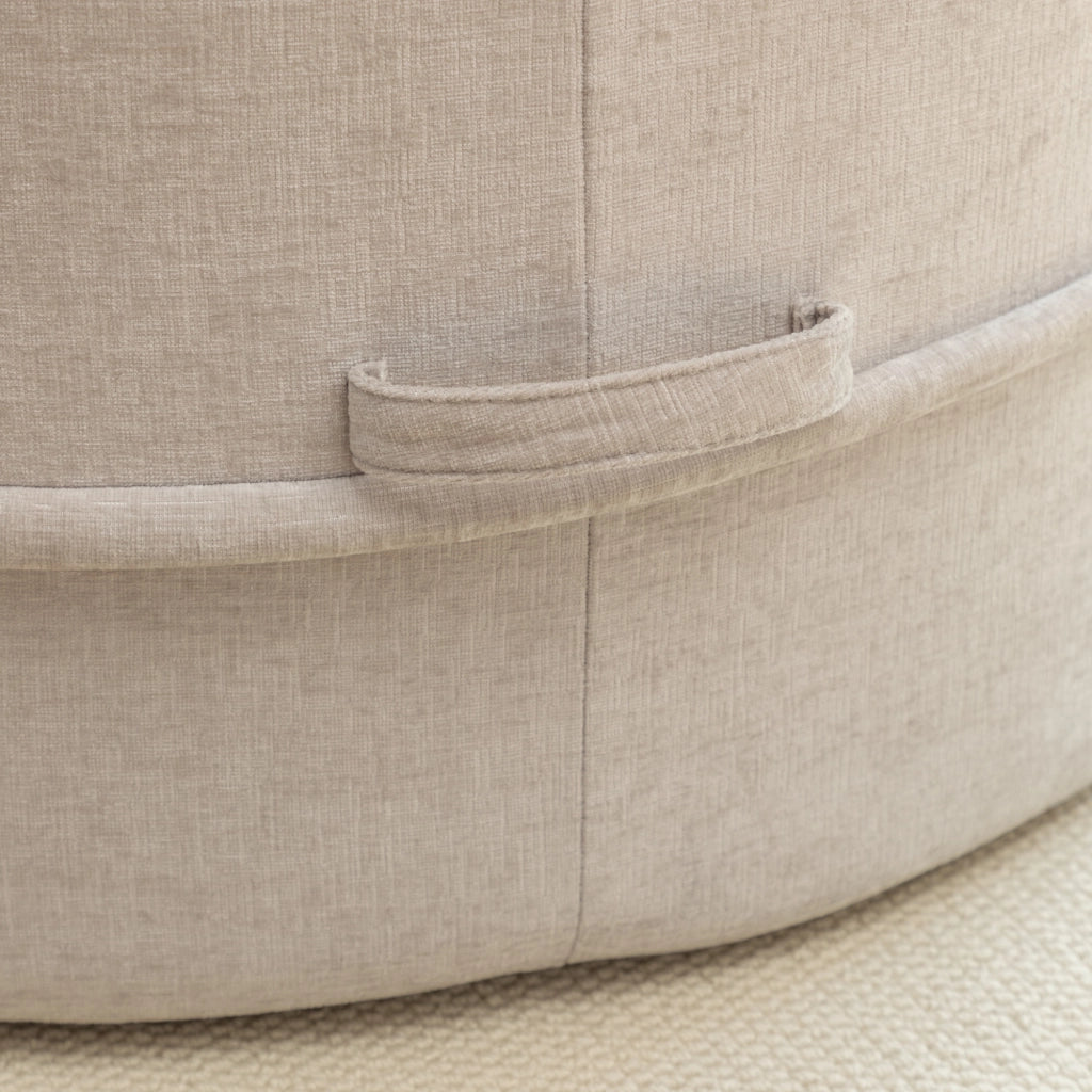 Poltrona lounge rotonda moderna con pouf e 5 cuscini in ciniglia grigia