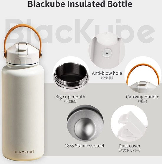 Fiasco di metallo in acciaio inossidabile con imbuto, 1000 ml, fiasco termico, BPA libero, impermeabile, grande fiasco di metallo per sport, scuola, fitness, outdoor, campeggio, bianco