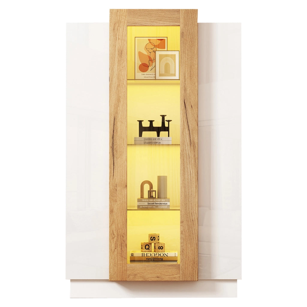 OKWISH Vetrina con 3 Ante, 4 Livelli e LED con Controllo da App, per Soggiorno, Pannello di Particelle, 74×40×120 cm