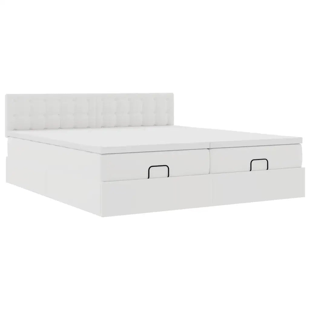 Struttura Letto Pouf con Materassi Bianco 180x200 cm Similpelle 3312806