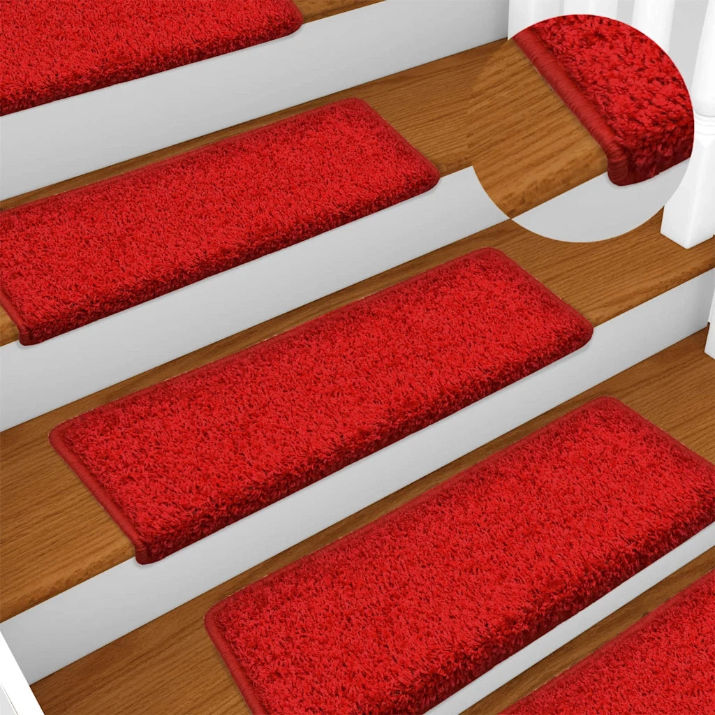 Tappetini per scale 30 pz 65x21x4 cm Rosso Bordo rettangolare 3365832