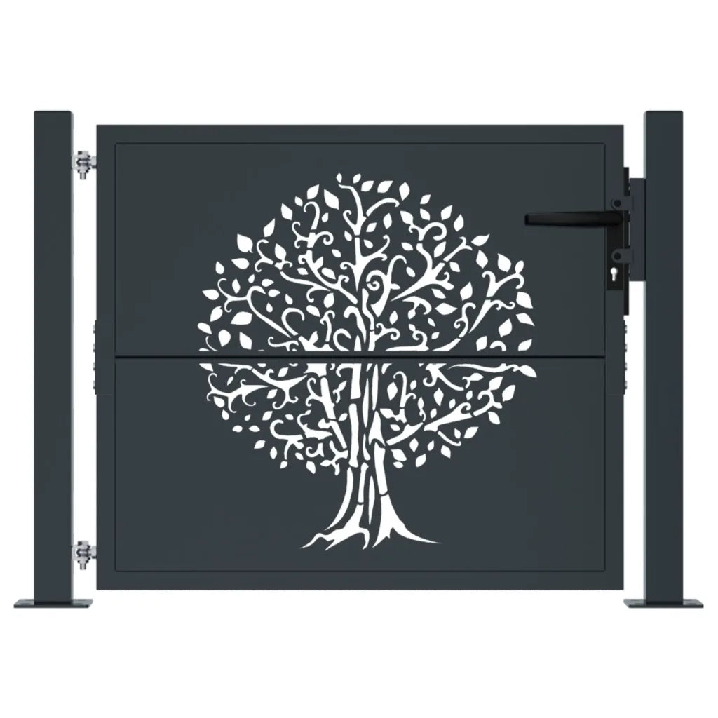 Cancello da giardino antracite 100x75 cm in acciaio con design ad albero 153154