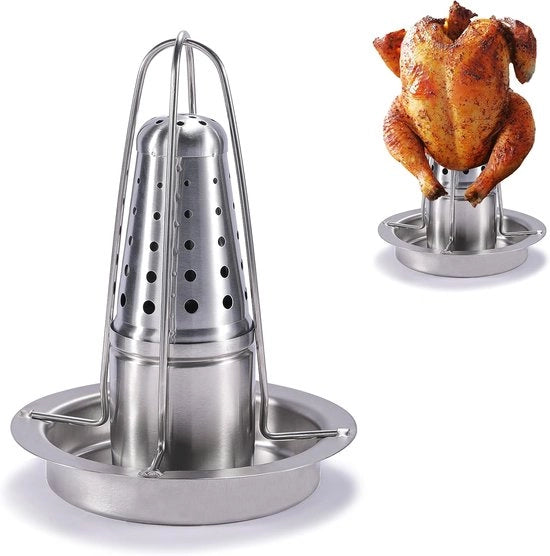 Sostegno per birra e contenitore per condimenti per griglia e forno a vapore - Sostegno in acciaio inossidabile di alta qualità 304 - Pannelli per carne di pollo con contenitore per condimenti. (1 confezione)