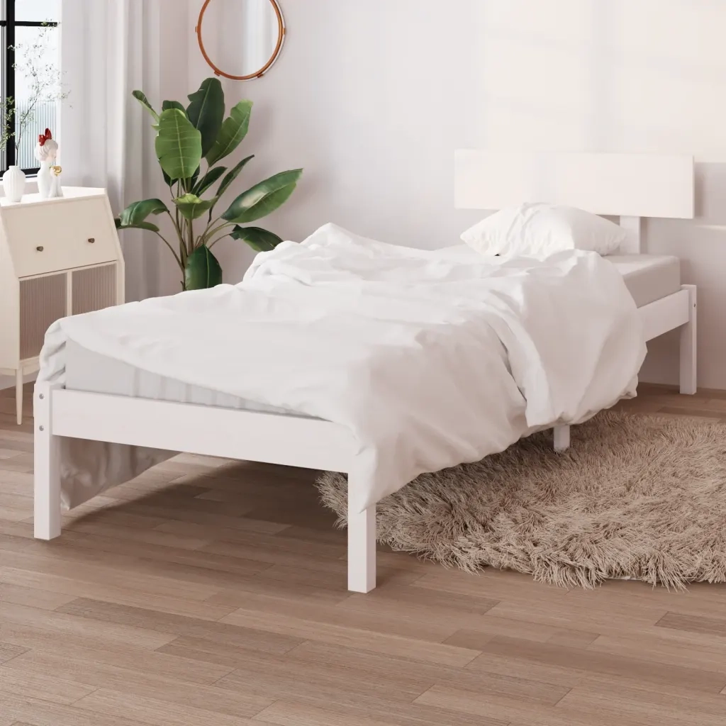 Giroletto-Struttura Letto Bianco in Legno Massello di Pino 90x190 cm Single 830074