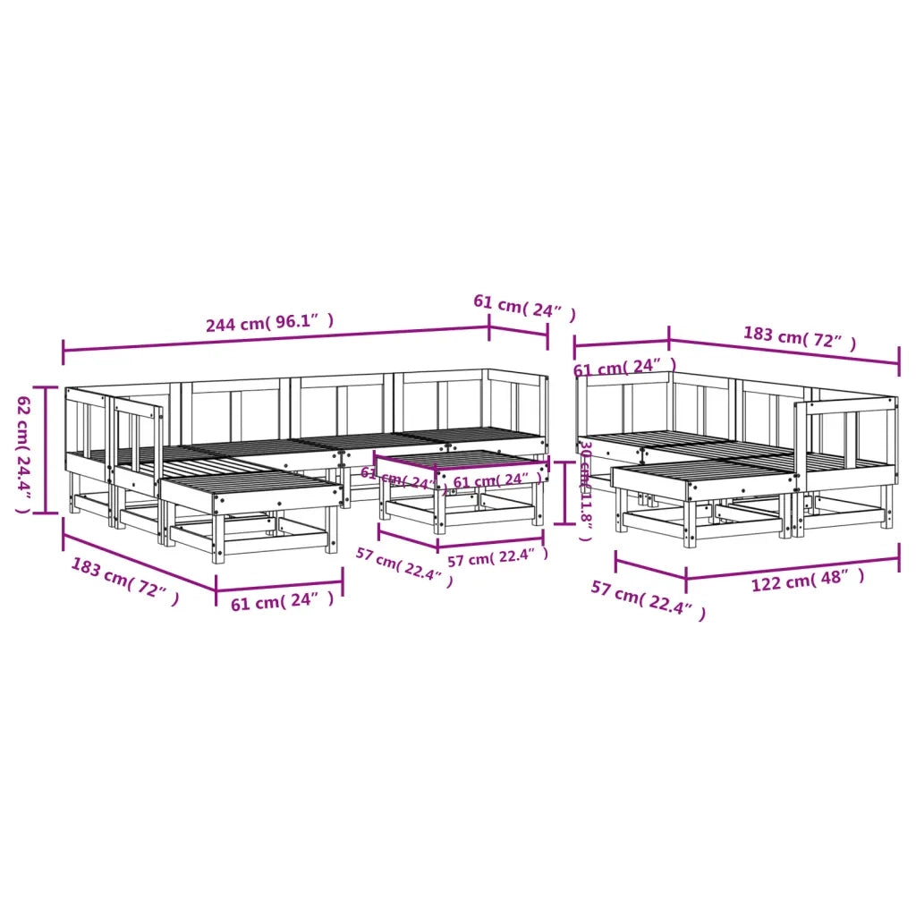 Set Salotto da Giardino 11 pz in Legno Impregnato di Pino 3186416