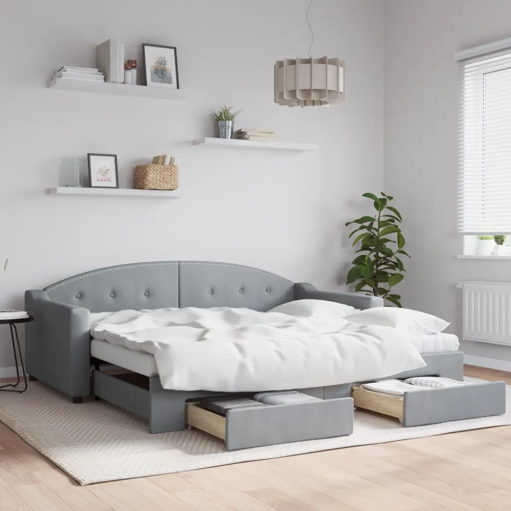 Divano Letto Estraibile Cassetti Grigio Chiaro 90x190cm Tessutocod mxl 106717