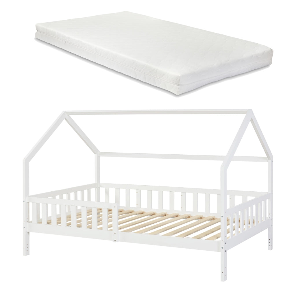 Letto Casetta per Cameretta Ydre con Materasso 120x200 cm Bianco [en.casa]