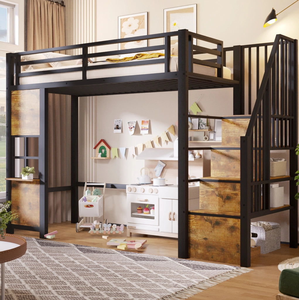 Letto a castello con scala contenitore e vano aperto