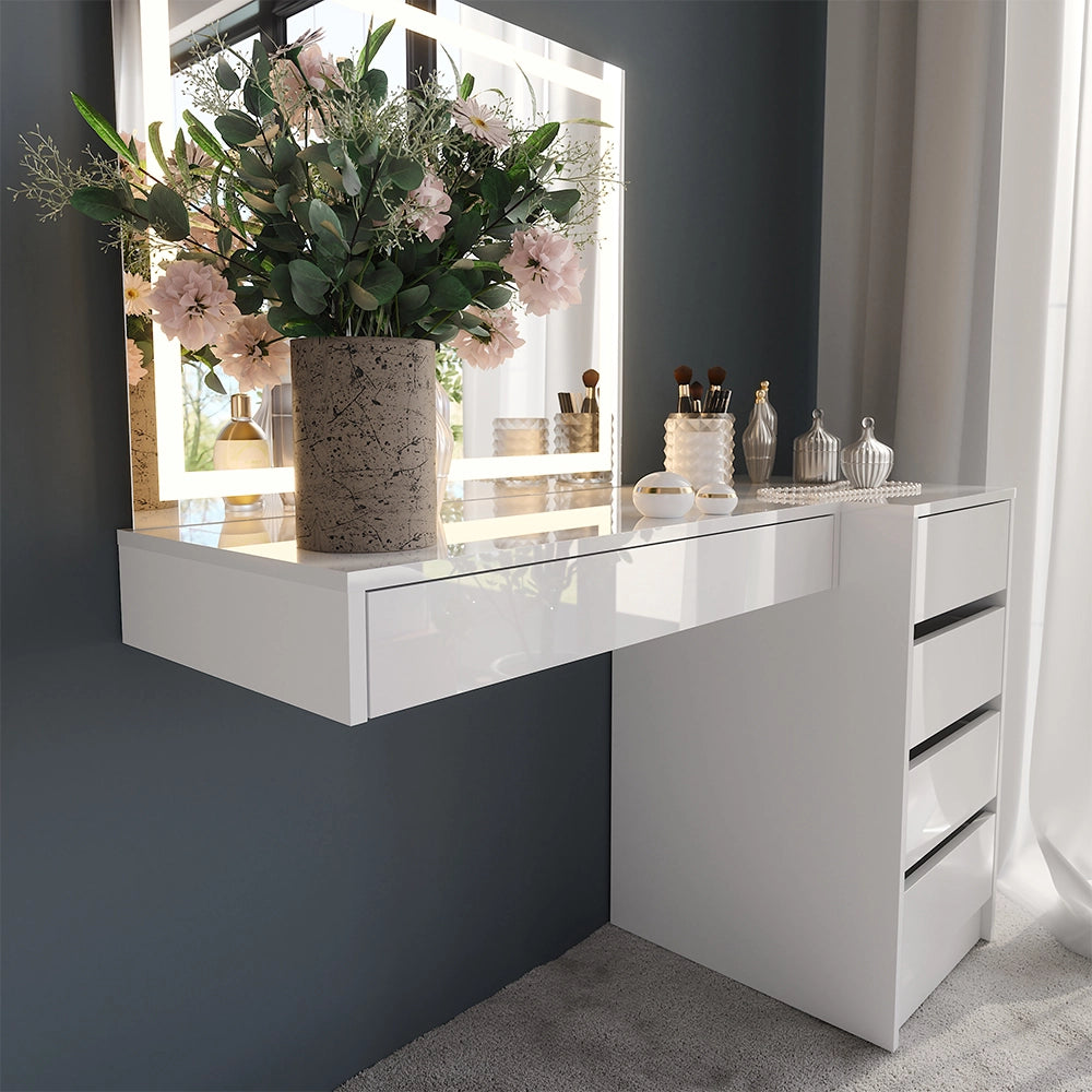 Vicco Tavolo da toeletta Bianco/bianco lucido 120 cm 3 parti
